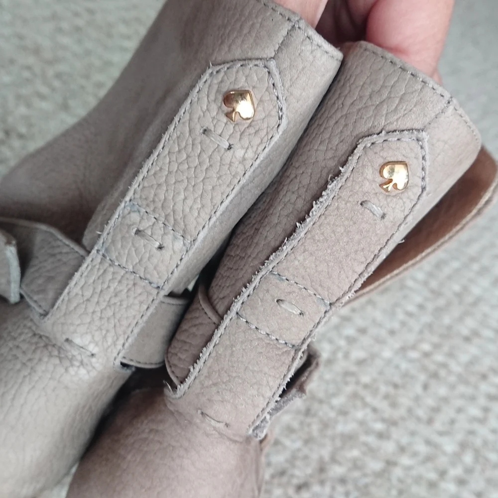 Kate spade New York Lexy double buckle pebbled leather boots in taupe size 6.5